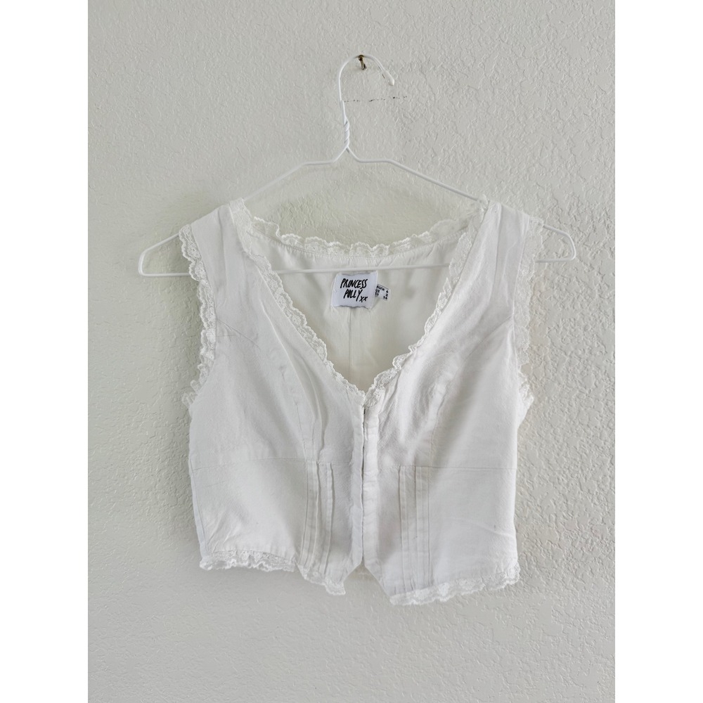 Princess Polly Corset Top Women Size 2 White Lace Trim Cropped